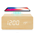 Custom Logo Phone Wireless Charger Wooden Digital LED Alarm Clock  Display Table Clock